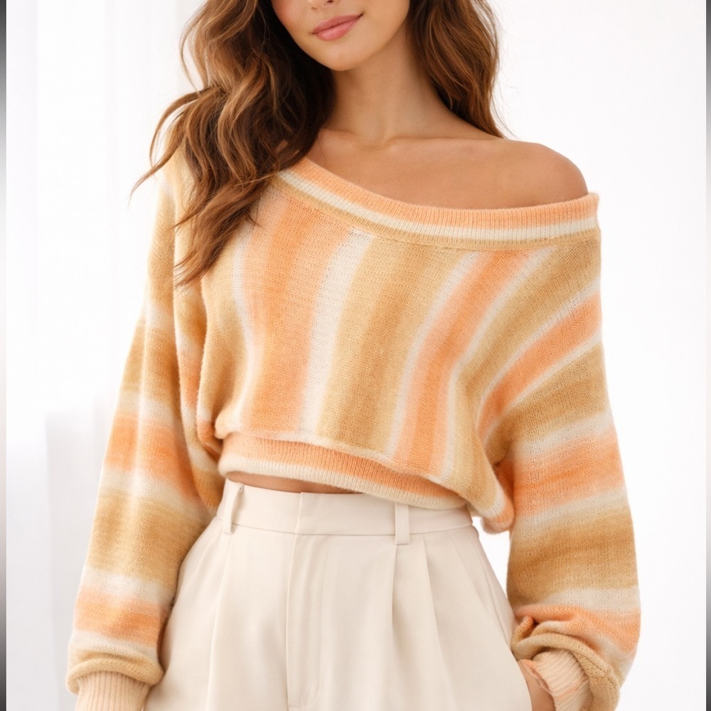 Urban Outfitters Striped Sweater | Slouchy Cropped - Orange and Cream